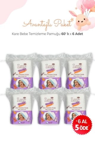 Lux 6 Al 5 Öde Kare Bebe Temizleme Pamuğu 60' lı