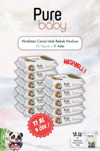 50'li Hindistan Cevizli 11 AL 9 ÖDE Pure Baby Islak Bebek Havlusu ve ROSIE