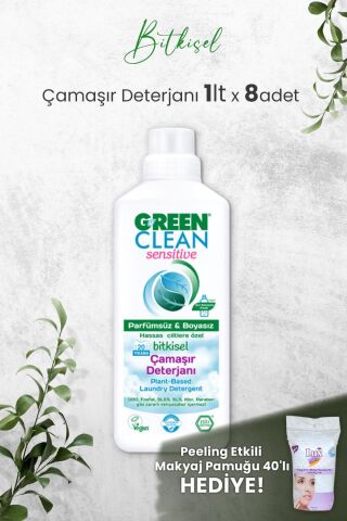Green Clean Sensıtıve Kokusuz Çamaşır Deterjanı 1 L x 8 Adet ve Hediyeli