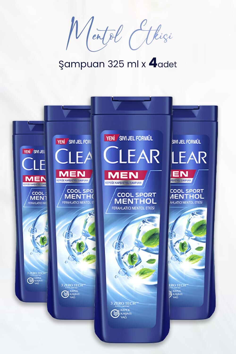 Clear Men Kepeğe Karşı Etkili Ferahlatıcı Mentol Etkisi 325 ml x 4 Adet