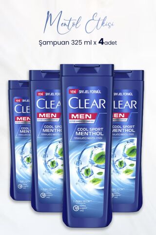 Clear Men Kepeğe Karşı Etkili Ferahlatıcı Mentol Etkisi 325 ml x 4 Adet