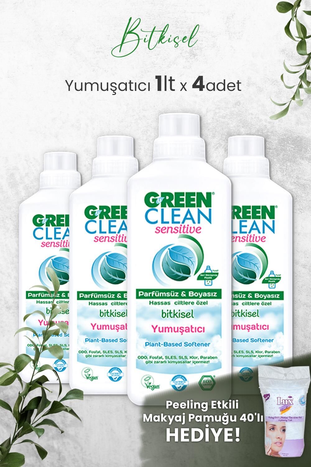 Green Clean Sensitive Kokusuz Yumuşatıcı 1 L x 4 Adet ve Hediyeli