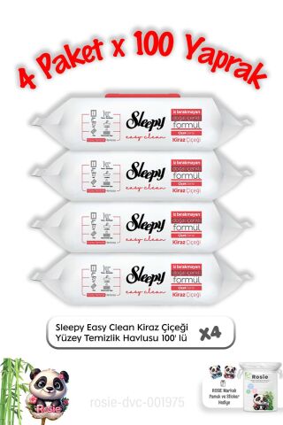 Sleepy Kiraz Çiçeği Yüzey Temizlik Havlusu 100' lü X 4 ve Rosie Pamuk