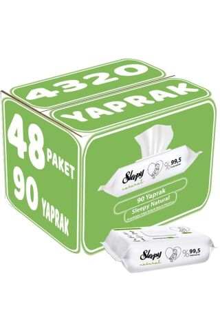 Islak Havlu Mendil 90 Yaprak Natural Yenidoğan 48 Li Set 4320 Yaprak Plastik Kapaklı