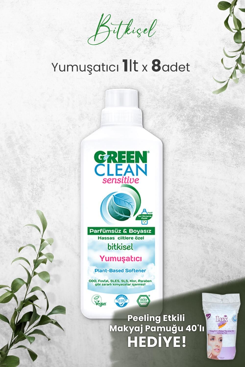 Green Clean Sensitive Kokusuz Yumuşatıcı 1 L x 8 Adet ve Hediyeli