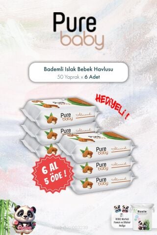 6 AL 5 ÖDE Pure Baby 50'li Bademli Islak Bebek Havlusu ve ROSIE