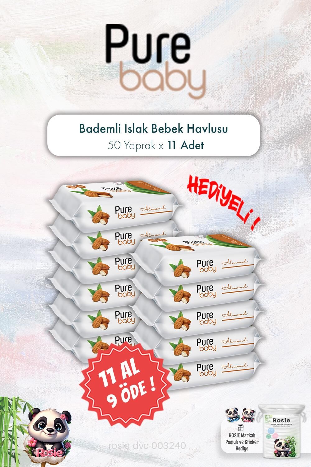 50'li Bademli 11 AL 9 ÖDE Pure Baby Islak Bebek Havlusu ve ROSIE