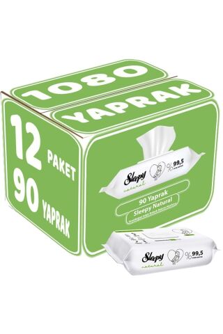 Islak Havlu Mendil 90 Yaprak Natural Yenidoğan 12 Li Set 1080 Yaprak Plastik Kapaklı