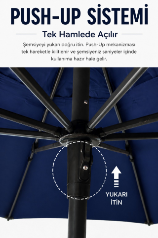 Alubrella Lacivert Bahçe, Güneş Şemsiyesi Yuvarlak 250 cm çap/8 çelik tel BİDONSUZ