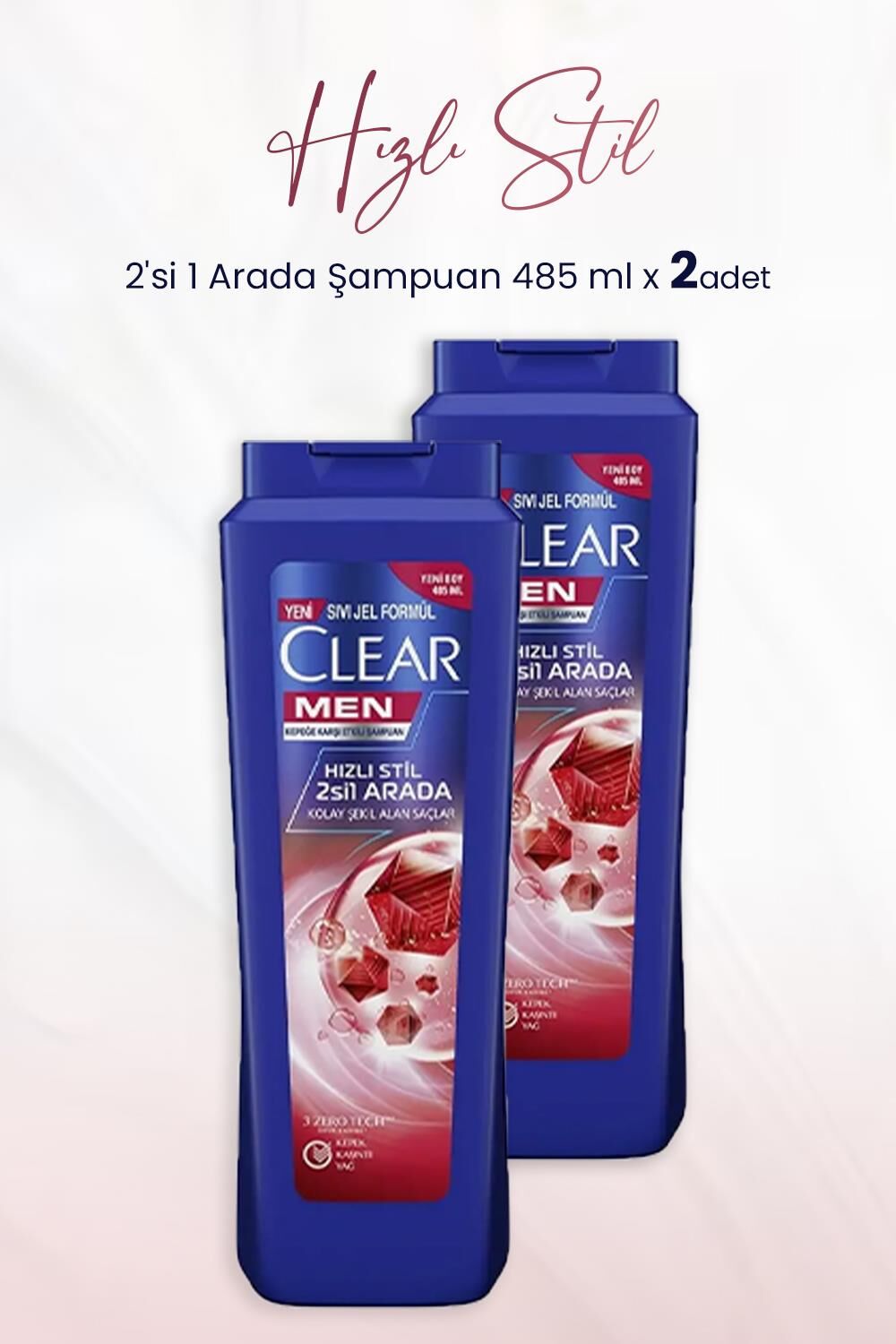 Clear Kepeğe Karşı Etkili Hızlı Stil 2'si 1 Arada Şampuan 485 ml x 2 Adet