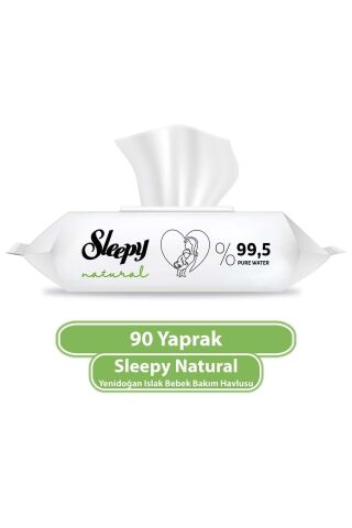 Islak Havlu Mendil 90 Yaprak Natural Yenidoğan Plastik Kapaklı Tekli Pk