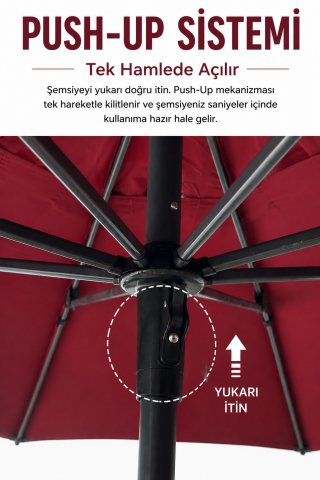 Alubrella Yuvarlak Bahçe, Güneş Şemsiyesi Bordo 250 cm çap/8 çelik tel BİDONSUZ
