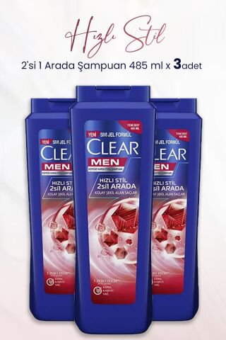 Clear Kepeğe Karşı Etkili Hızlı Stil 2'si 1 Arada Şampuan 485 ml x 3 Adet