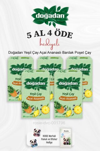 Doğadan Yeşil Çay Açai Ananaslı Bardak Poşet Çay 5 Al 4 Öde ve Rosie Pamuk
