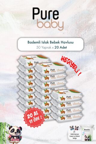 20 AL 17 ÖDE Pure Baby 50'li Bademli Islak Bebek Havlusu ve ROSIE
