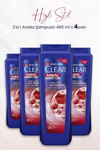 Clear Kepeğe Karşı Etkili Hızlı Stil 2'si 1 Arada Şampuan 485 ml x 4 Adet