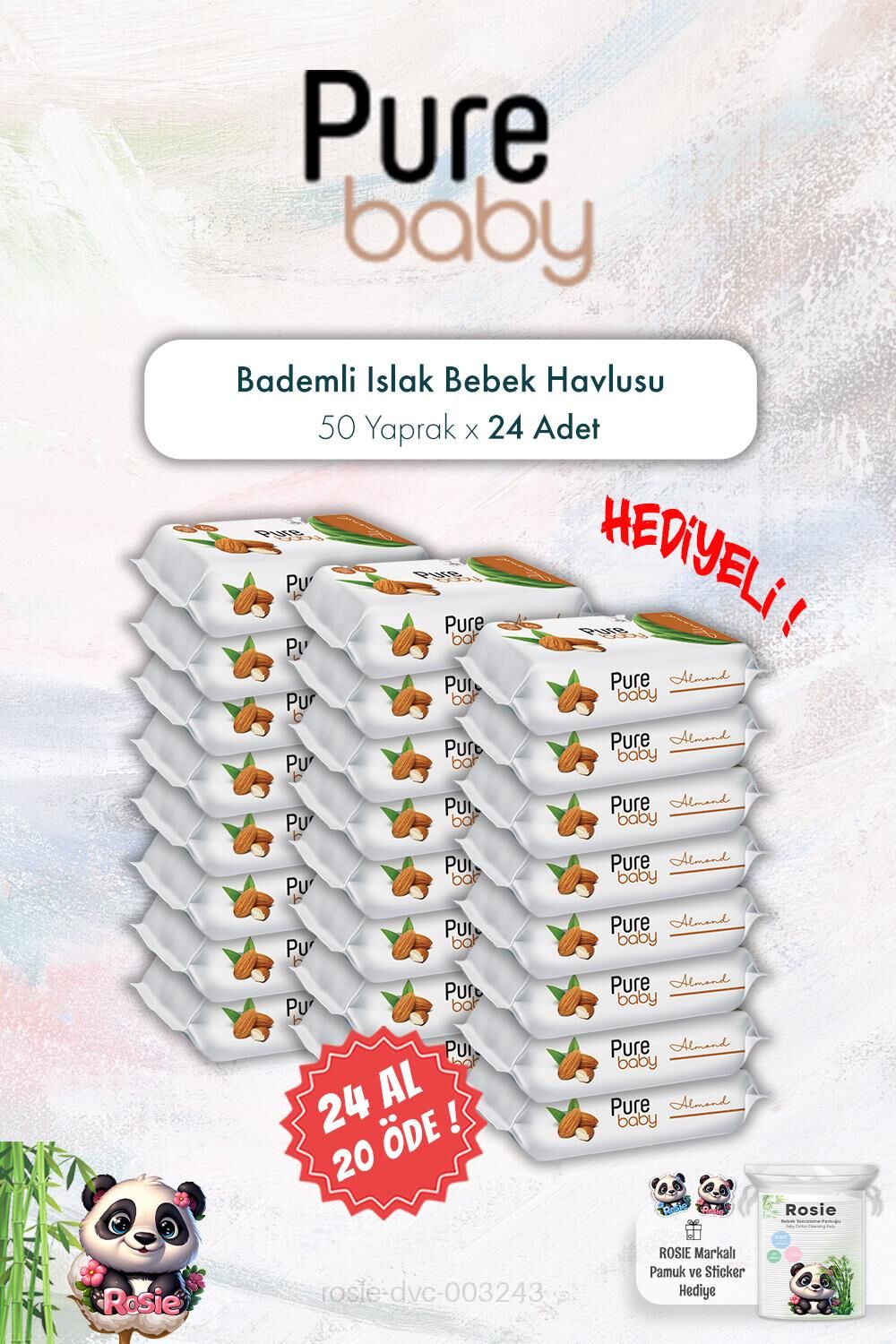 Pure Baby 50'li Bademli Islak Bebek Havlusu 24 AL 20 ÖDE ve ROSIE