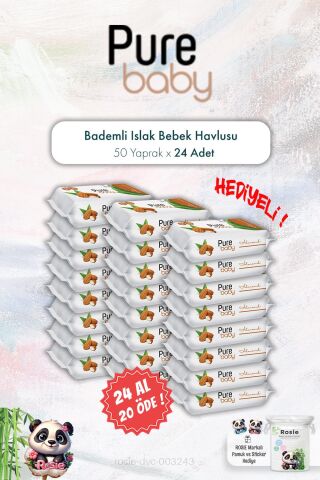 Pure Baby 50'li Bademli Islak Bebek Havlusu 24 AL 20 ÖDE ve ROSIE