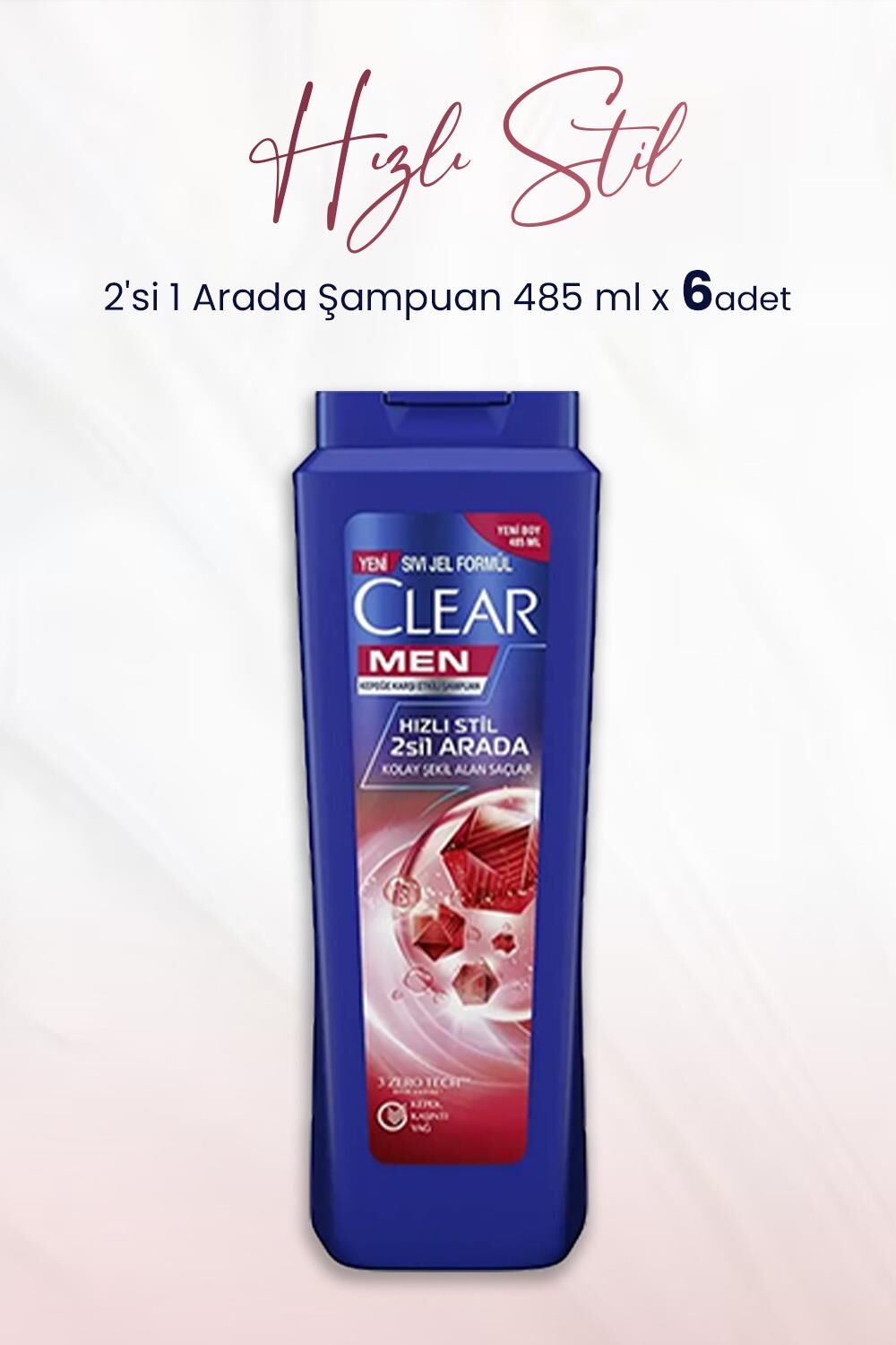 Clear Kepeğe Karşı Etkili Hızlı Stil 2'si 1 Arada Şampuan 485 ml x 6 Adet