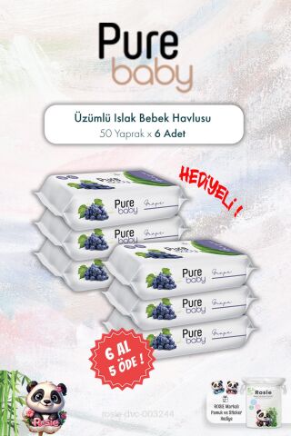 6 AL 5 ÖDE Pure Baby 50'li Üzümlü Islak Bebek Havlusu ve ROSIE