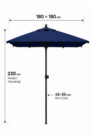 Alubrella 210x210 Lacivert Kare 8 çelik tel Bahçe Şemsiyesi BİDONLU