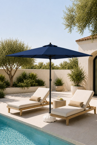 Alubrella 210x210 Lacivert Kare 8 çelik tel Bahçe Şemsiyesi BİDONLU
