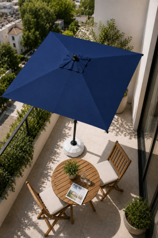 Alubrella 210x210 Lacivert Kare 8 çelik tel Bahçe Şemsiyesi BİDONLU