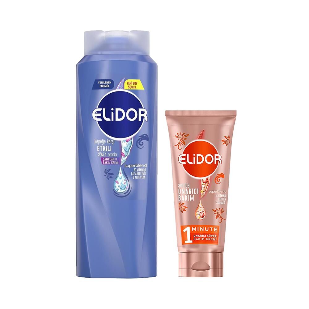 Elidor Superblend Şampuan Kepeğe Karşı 2' si 1 Arada ve Onarıcı Saç Kremi