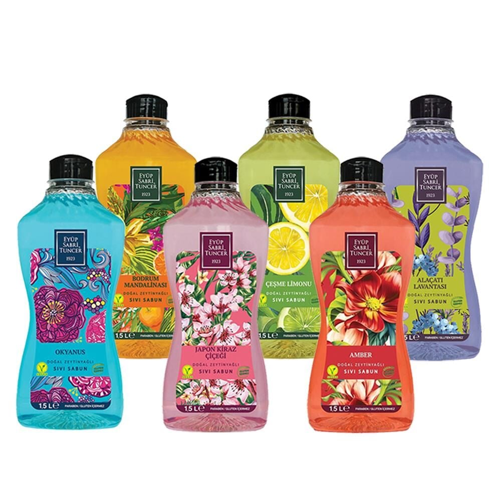 Eyüp Sabri Tuncer Lavanta, Çeşme Limonu, Bodrum Mandalinası, Amber, Japon Kirazi ve Okyanus Sıvı Sabun Okyanus 1500 ML