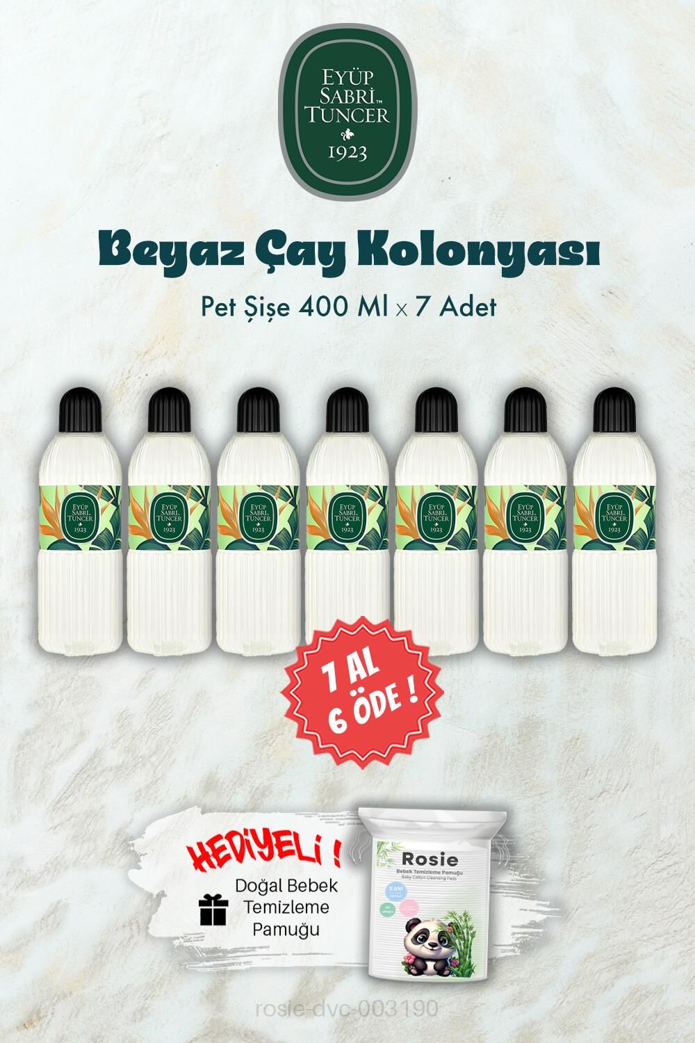 400 ML Beyaz Çay Kolonyası 7 AL 6 ÖDE ve ROSIE Hediye