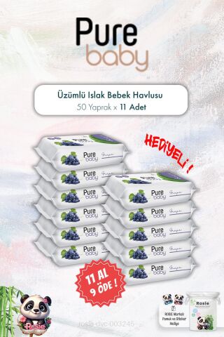 50'li Üzümlü 11 AL 9 ÖDE Pure Baby Islak Bebek Havlusu ve ROSIE
