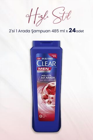 Clear Kepeğe Karşı Etkili Hızlı Stil 2'si 1 Arada Şampuan 485 ml x 24 Adet