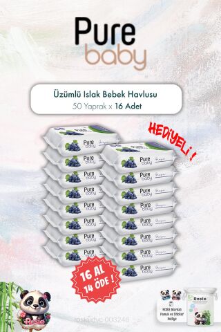 16 AL 14 ÖDE Pure Baby 50'li Üzümlü Islak Bebek Havlusu ve ROSIE