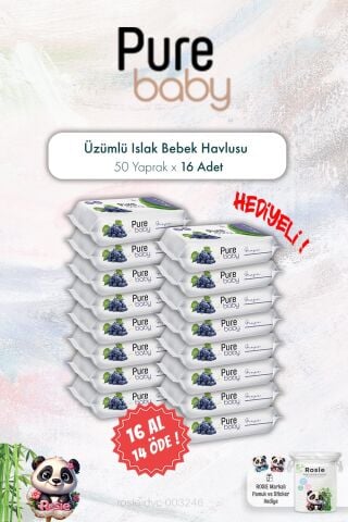 16 AL 14 ÖDE Pure Baby 50'li Üzümlü Islak Bebek Havlusu ve ROSIE