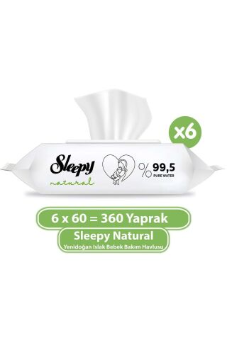 Natural Yenidoğan Islak Bebek Havlusu 60'lı X 6 Adet