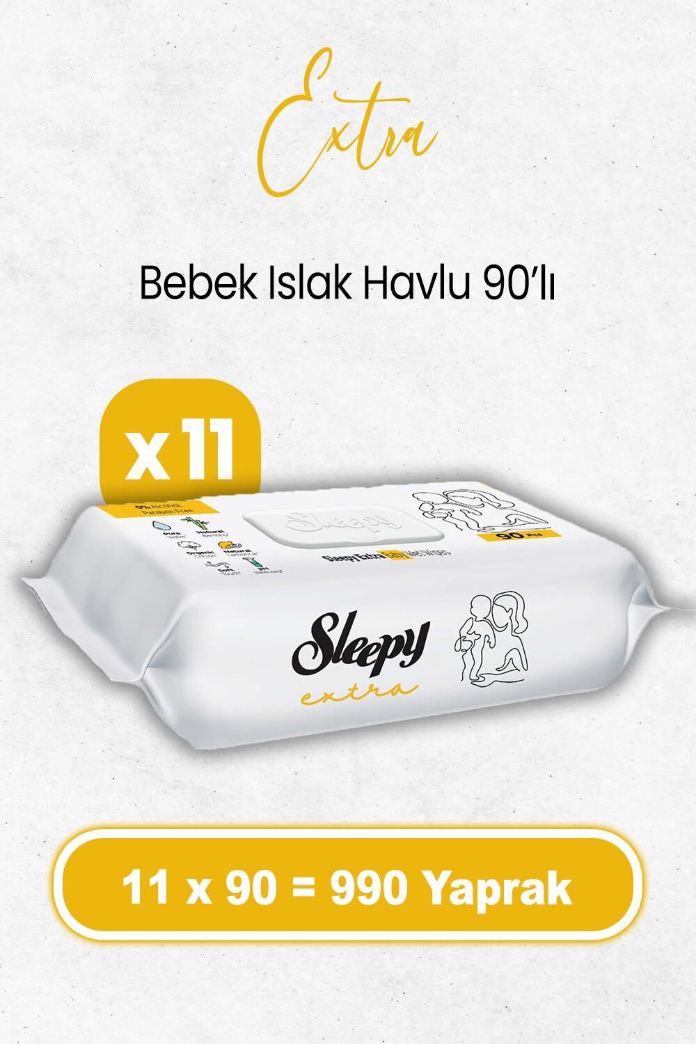 Sleepy Extra Islak Bebek Havlusu 90 x 11 Adet (990 Yaprak)