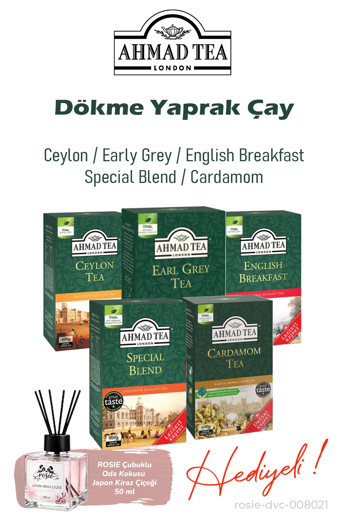 AHMAD TEA 5'li Karma Dökme Çay 400 gr. Ve Rosie Koku