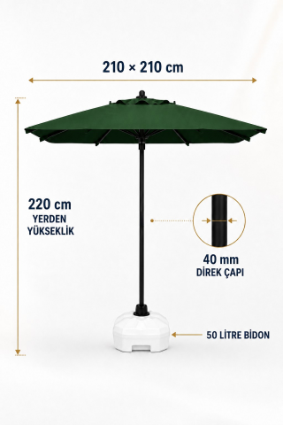 Alubrella Yeşil 210x210 Kare 8 çelik tel Bahçe Şemsiyesi BİDONLU