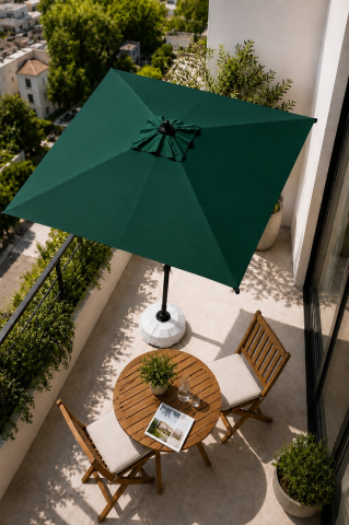 Alubrella Yeşil 210x210 Kare 8 çelik tel Bahçe Şemsiyesi BİDONLU
