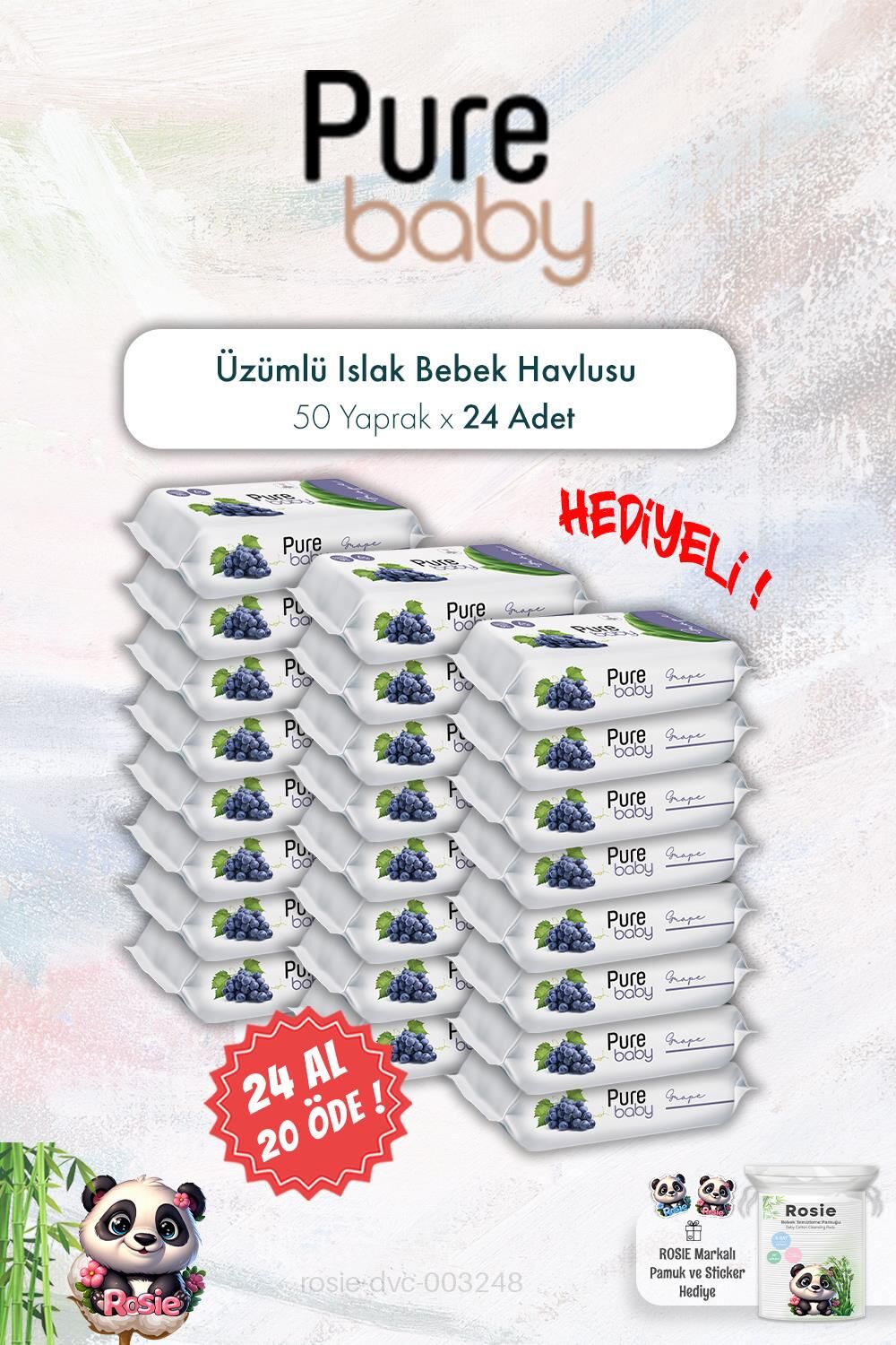 Pure Baby 50'li Üzümlü Islak Bebek Havlusu 24 AL 20 ÖDE ve ROSIE