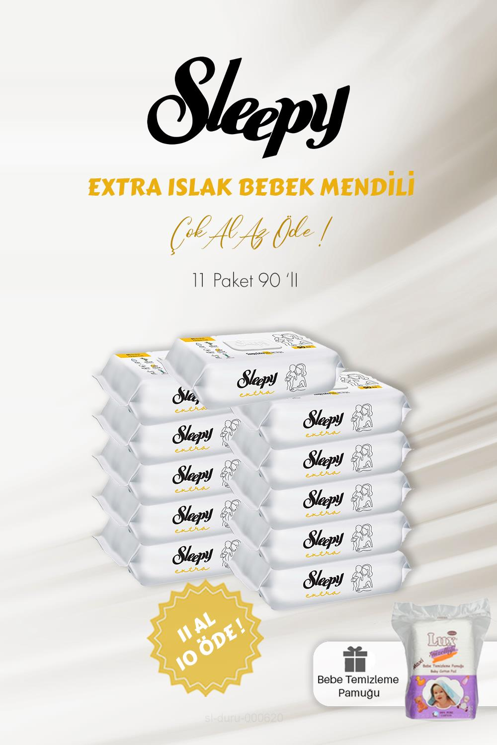 Sleepy Extra Islak Bebek Havlusu 11 AL 10 ÖDE 90 Adet ve Bebe Pamuğu