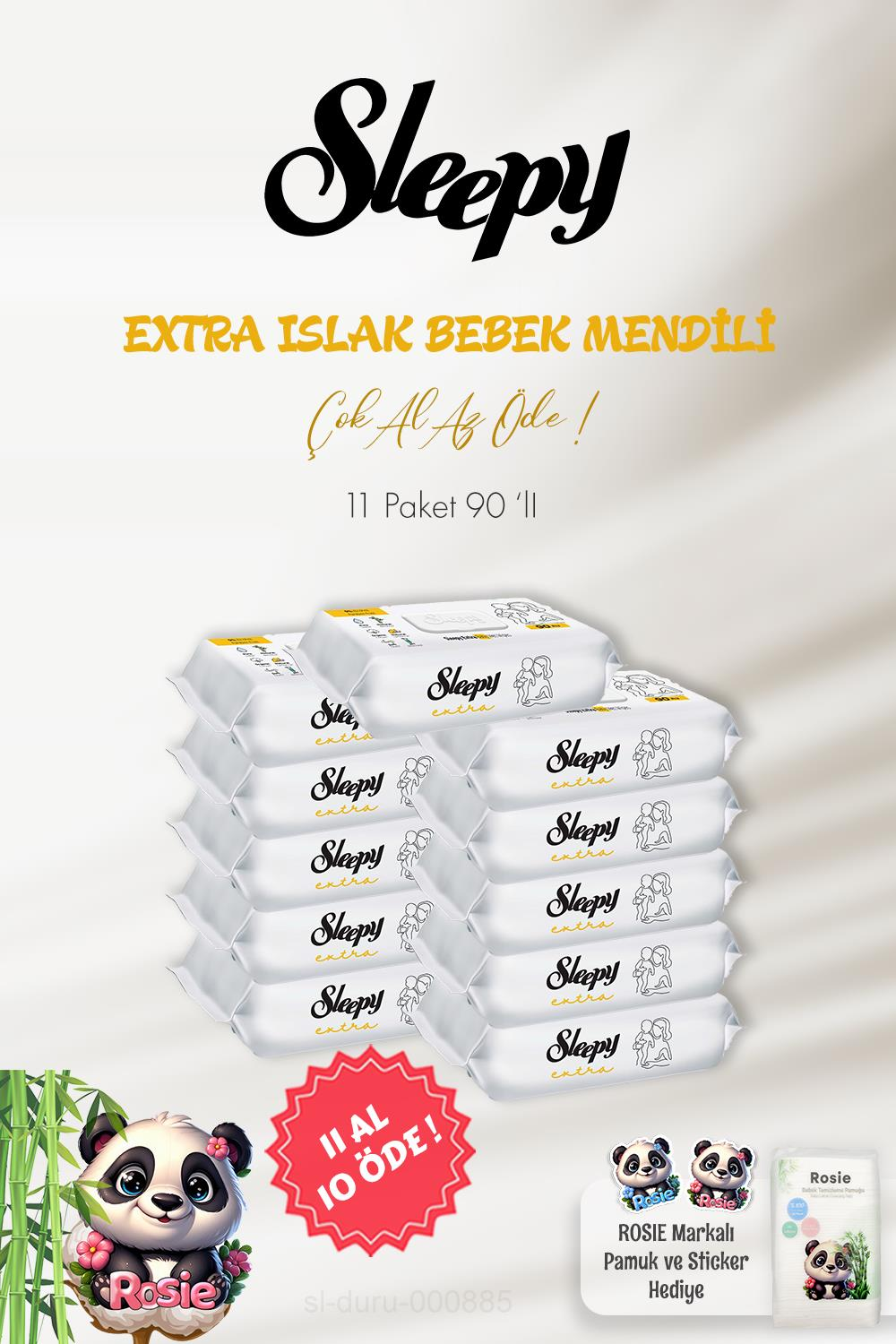 Sleepy Extra Islak Bebek Havlusu 90'lı 11 AL 10 ÖDE ve ROSIE Pamuk