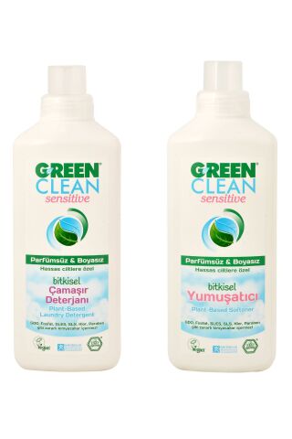 Sensitive Bitkisel Çamaşır Deterjanı 1 lt + Yumuşatıcı 1 lt (Parfümsüz & Boyasız)