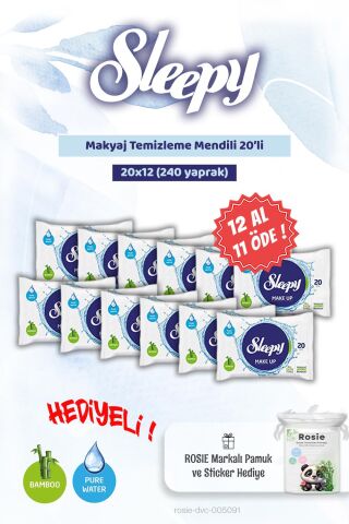 12 AL 11 ÖDE Makyaj Temizleme Mendili 20'li ve Rosie Bebek pamuğu