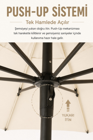Alubrella Krem Yuvarlak 250 çap/ 8 tel Bahçe Şemsiyesi BİDONLU