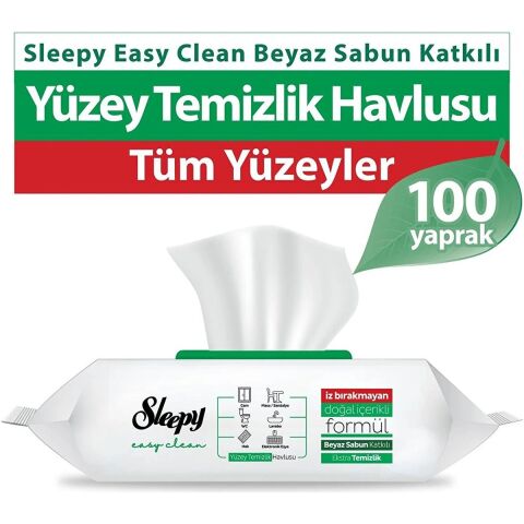 Sleepy Easy Clean Beyaz Sabun Katkılı Yüzey Temizlik Havlusu 3 Paket 300 Yaprak