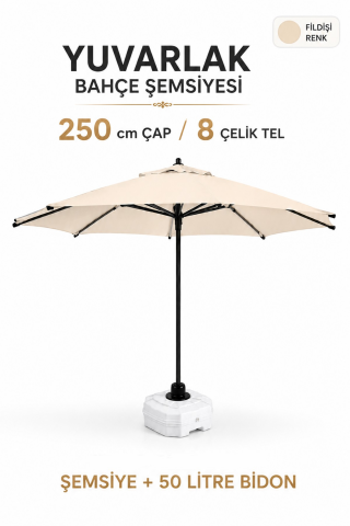 Alubrella Yuvarlak Bahçe Şemsiyesi Fildişi 250 çap/ 8 tel BİDONLU