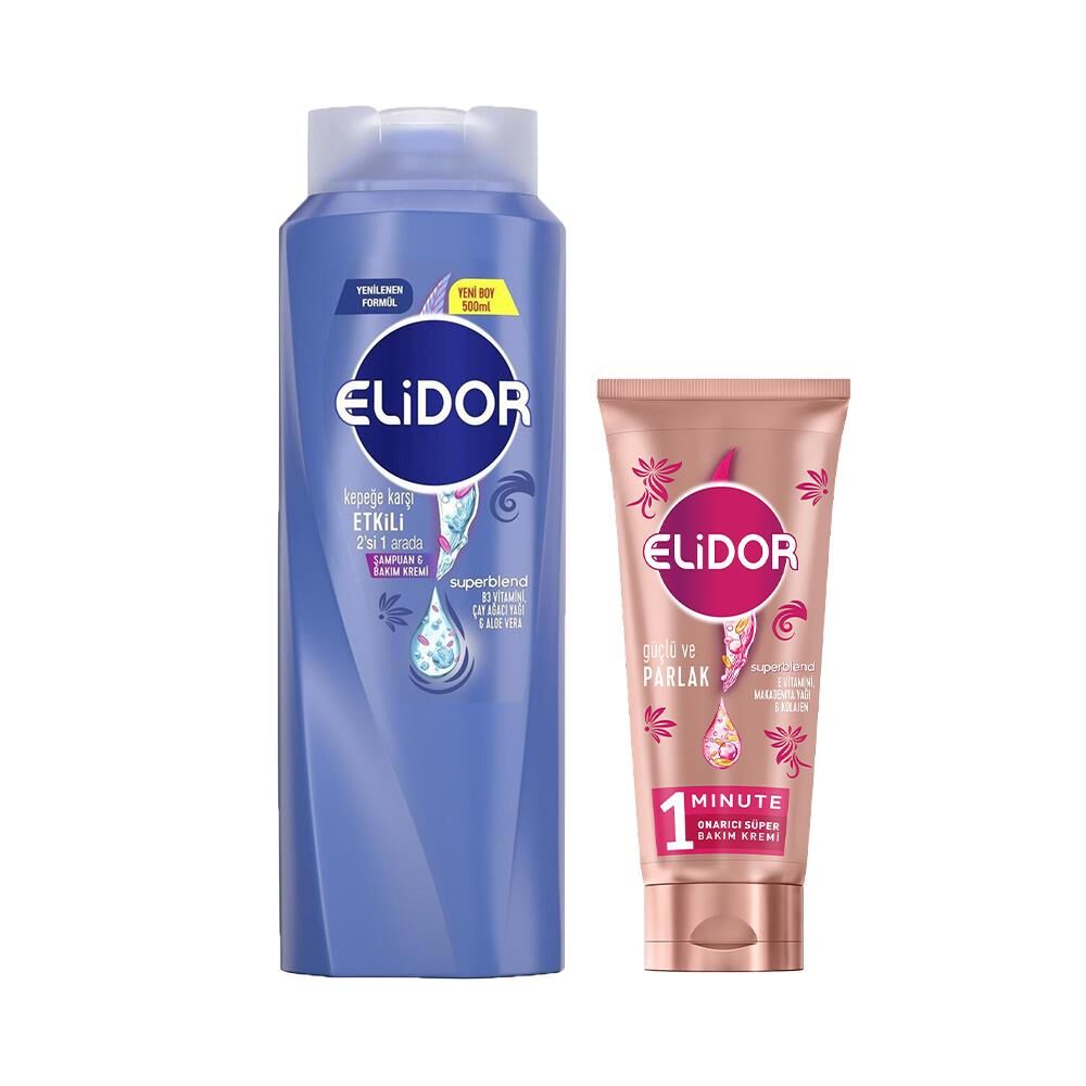 Elidor Superblend Şampuan Kepeğe Karşı 2' si 1 Arada ve Güçlü & Parlak Saç Kremi