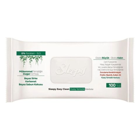Sleepy Easy Clean Yüzey Temizlik Havlusu Beyaz Sabun 100 Yaprak