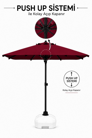 Alubrella 210x210 Kare Bordo Bahçe, Güneş Şemsiyesi 8 Çelik Tel BİDONSUZ